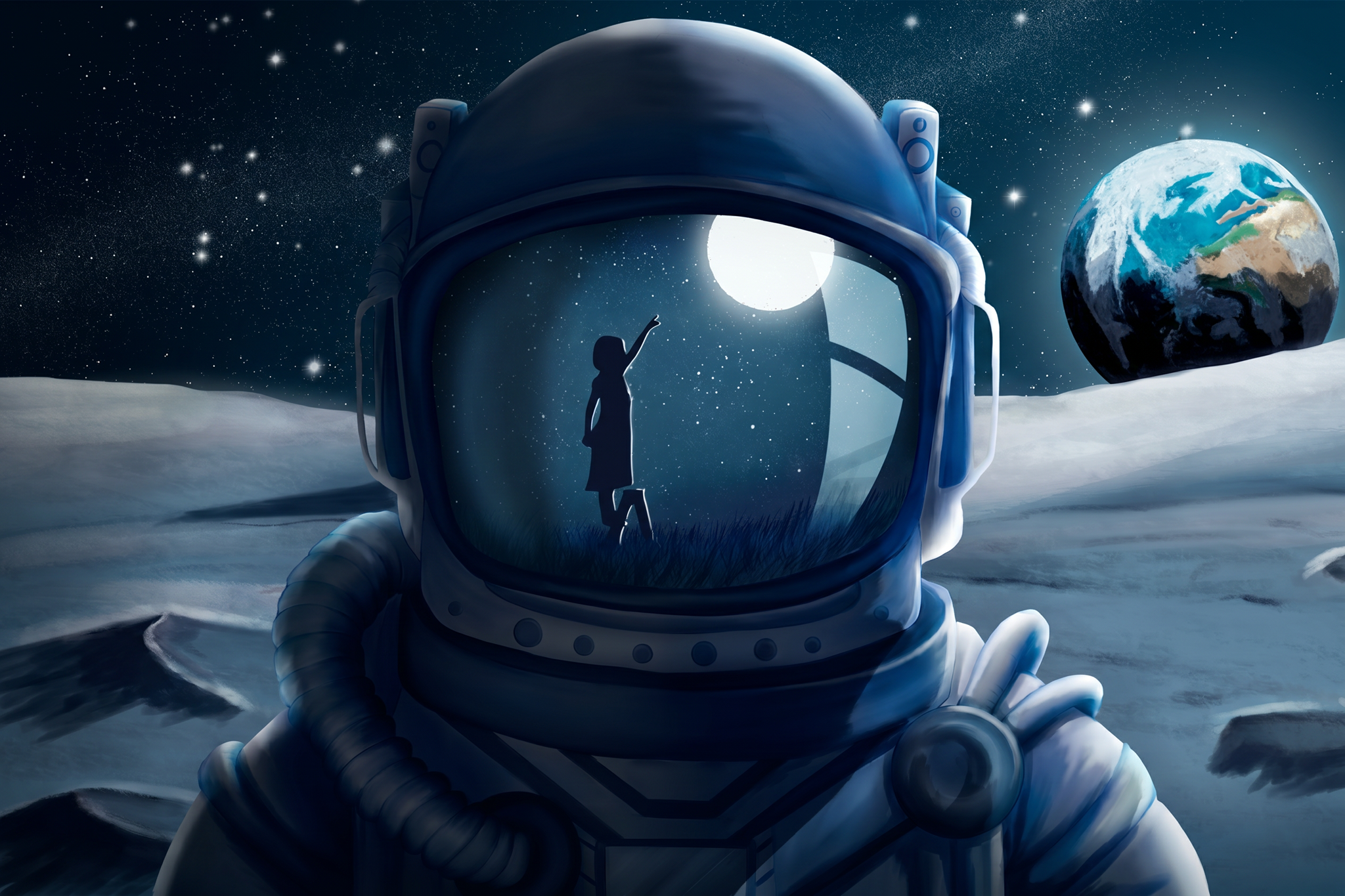 Illustration des Main-Character Astronauten für das kreative Webdesign der Marketingagentur Die Mondpiloten