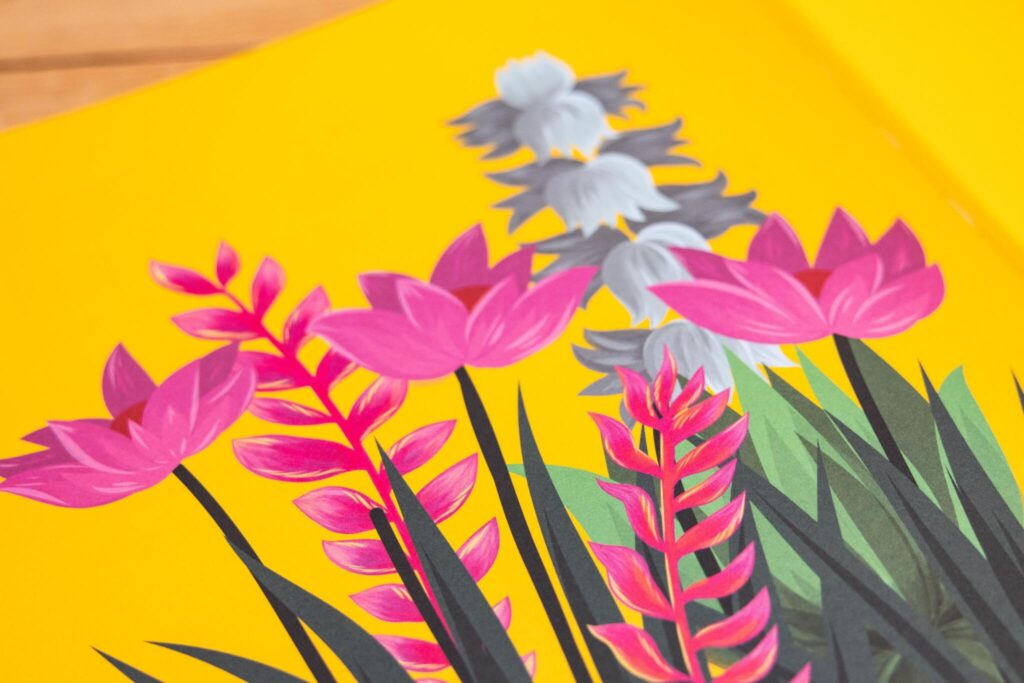 Nahaufnahme einer Illustration einer Blume in "Mit Schönheit fluten".